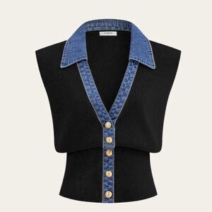 COMMENSE Woman’s Denim Trim Metal Burton Knit Vest, Size M, NWT